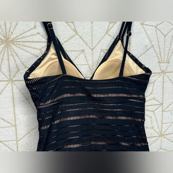 KONA SOL Black striped laser cut one piece swimsuit size M - Picture 11 of 13